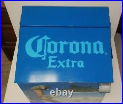 Vintage 90's Corona Extra Find Your Beach Metal Cooler Ice Chest w Bottle Opener