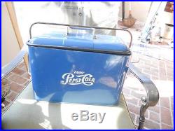 Vintage Airline Pepsi Cola Blue Metal Cooler With Ice Chest-1950's-Original Paint