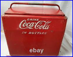 Vintage Antique 1950's Red Coca Cola in Bottles Metal Cooler Cavalier withOpener