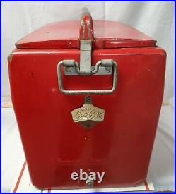 Vintage Antique 1950's Red Coca Cola in Bottles Metal Cooler Cavalier withOpener