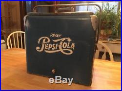 Vintage Antique Blue Metal Pepsi Cola Cooler