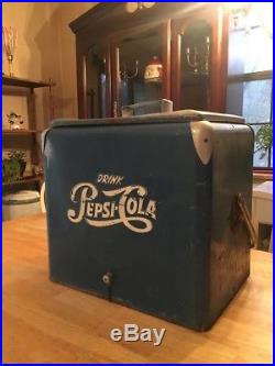 Vintage Antique Blue Metal Pepsi Cola Cooler
