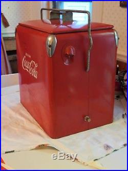 Vintage Antique Coca Cola Cooler Red Metal Retro