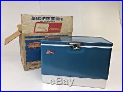 Vintage BLUE COLEMAN COOLER w Original Box metal ice chest camping insulated 56