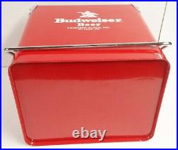 Vintage BUDWEISER BEER Anheuser Busch BRIGHT RED Metal Cooler NEAR MINT