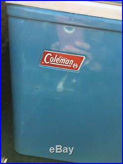 Vintage Baby Blue Coleman Cooler Ice Chest Metal Handles Bottle Opener