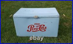 Vintage Baby Blue Pepsi-Cola Metal Cooler Picnic Camping Tailgating Collectable