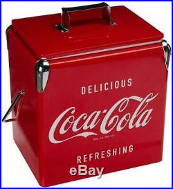 Vintage Beverage Cooler Ice Box Chest Tin Lunch Box Red Metal Coke Coca Cola