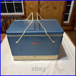 Vintage Blue 28 Quart Insulated Coleman 5253-700 Snow-Lite Metal Cooler