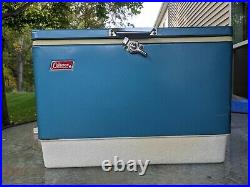 Vintage Blue Coleman Metal Cooler Rare with dual bottle openers