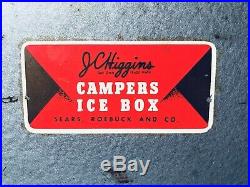 Vintage Blue JC HIGGINS Campers Ice Box Cooler Metal Latch/Handles Camping