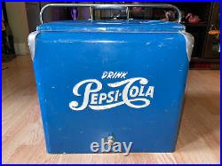Vintage Blue Pepsi Double Dot Metal Cooler Ice Chest Blue with Tray