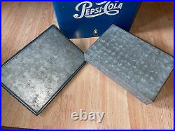 Vintage Blue Pepsi Double Dot Metal Cooler Ice Chest Blue with Tray