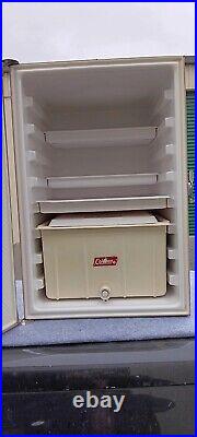 Vintage Brown Coleman Ice Cooler 10/76 3 Way Upright Fridge Faux Wood USA