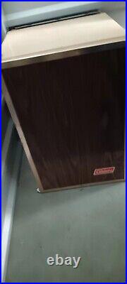 Vintage Brown Coleman Ice Cooler 10/76 3 Way Upright Fridge Faux Wood USA