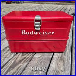 Vintage Budweiser Red Metal Cooler Ice Chest Complete Set Tray 1950s 1960s Retro