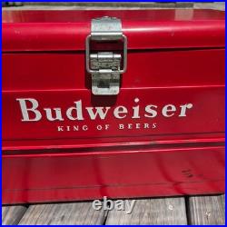 Vintage Budweiser Red Metal Cooler Ice Chest Complete Set Tray 1950s 1960s Retro