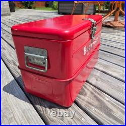 Vintage Budweiser Red Metal Cooler Ice Chest Complete Set Tray 1950s 1960s Retro
