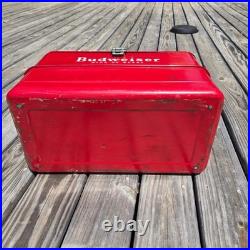 Vintage Budweiser Red Metal Cooler Ice Chest Complete Set Tray 1950s 1960s Retro