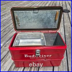 Vintage Budweiser Red Metal Cooler Ice Chest Complete Set Tray 1950s 1960s Retro