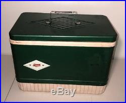Vintage COLEMAN COOLER Green Diamond METAL Picnic CARRY HANDLE Tray withCan Opener