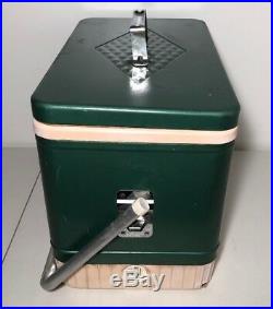 Vintage COLEMAN COOLER Green Diamond METAL Picnic CARRY HANDLE Tray withCan Opener