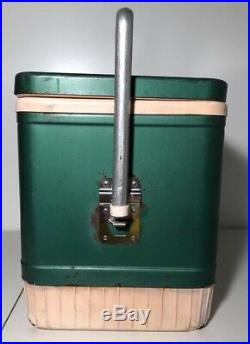 Vintage COLEMAN COOLER Green Diamond METAL Picnic CARRY HANDLE Tray withCan Opener