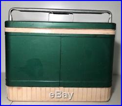 Vintage COLEMAN COOLER Green Diamond METAL Picnic CARRY HANDLE Tray withCan Opener