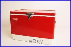 Vintage COLEMAN COOLER w Original Box metal ice chest Snow-Lite RED 56 Quart OG