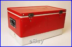 Vintage COLEMAN COOLER with Tray metal ice chest RED cam latch 1975 double handles