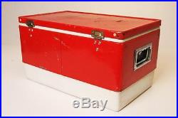 Vintage COLEMAN COOLER with Tray metal ice chest RED cam latch 1975 double handles
