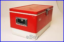 Vintage COLEMAN COOLER with Tray metal ice chest RED cam latch 1975 double handles