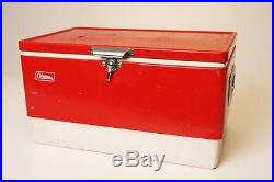 Vintage COLEMAN COOLER with Tray metal ice chest RED cam latch 1975 double handles