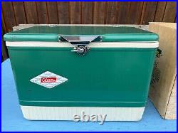 Vintage COLEMAN GREEN Metal Cooler Soda Drink Model 5215B SNOWLITE Cardboard Box