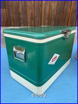 Vintage COLEMAN GREEN Metal Cooler Soda Drink Model 5215B SNOWLITE Cardboard Box