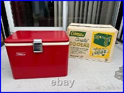 Vintage COLEMAN RED Metal Cooler Soda Drink Model 5281B SNOWLITE Cardboard Box