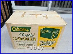Vintage COLEMAN RED Metal Cooler Soda Drink Model 5281B SNOWLITE Cardboard Box