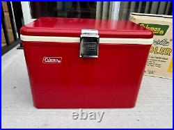 Vintage COLEMAN RED Metal Cooler Soda Drink Model 5281B SNOWLITE Cardboard Box