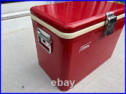 Vintage COLEMAN RED Metal Cooler Soda Drink Model 5281B SNOWLITE Cardboard Box