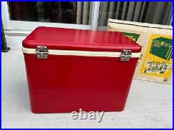 Vintage COLEMAN RED Metal Cooler Soda Drink Model 5281B SNOWLITE Cardboard Box