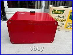 Vintage COLEMAN RED Metal Cooler Soda Drink Model 5281B SNOWLITE Cardboard Box