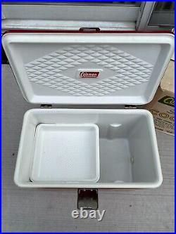 Vintage COLEMAN RED Metal Cooler Soda Drink Model 5281B SNOWLITE Cardboard Box