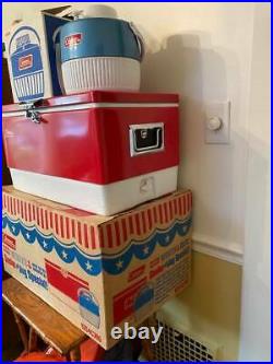 Vintage COLEMAN Red White Blue COOLER & SNOW LITE JUG New Old Stock in Box