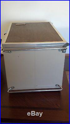 Vintage COLEMAN Wood grain 3-Way Upright Metal Cooler Ice Chest Box with 5 Shelves