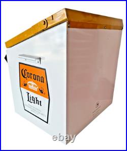 Vintage CORONA LIGHT Beer Cooler Mini Bar Type Soda Water ICE CHEST Metal Beach