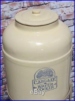 Vintage Cascade Stoneware Water Cooler Jug On Metal Stand with Original Drip Cup