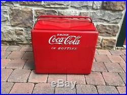 Vintage Cavalier Red Drink Coca-Cola In Bottles Metal Cooler with opener & drain