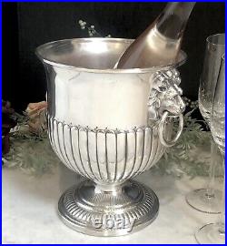 Vintage Champagne Bucket Sheffield England Ice Bucket Lion Handle Silver Plated