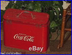 Vintage Coca Cola Airline 1950s red Cooler 17 Metal Picnic raised Embossed logo