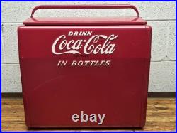 Vintage Coca Cola Cavalier Red Metal Cooler With Tray 6 Pack Olympic Bottles